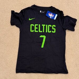Nike Kids Black Tee with Bright Green Celtics Graphic and Number 7